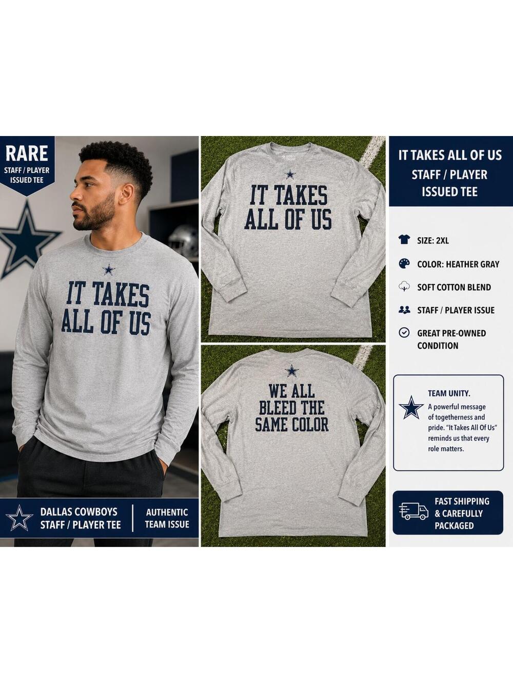 Dallas Cowboys “It Takes All Of Us” Staff/Player Issued Long Sleeve Shirt